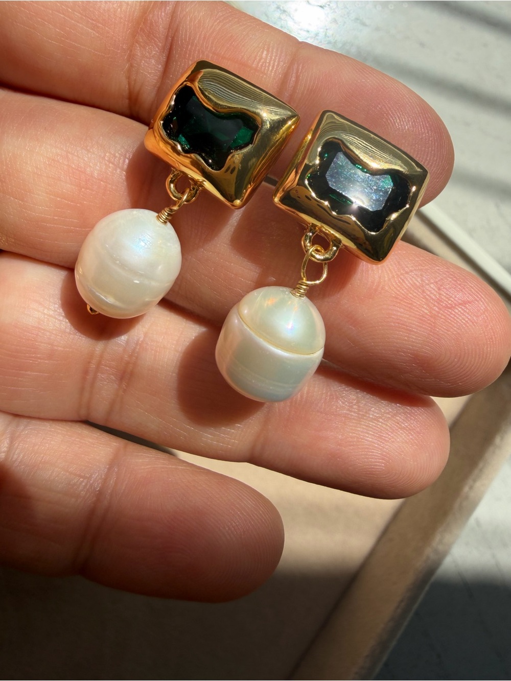925 silver posts Gold Pearl Drop Earrings - Elegant White Pearl Dangle